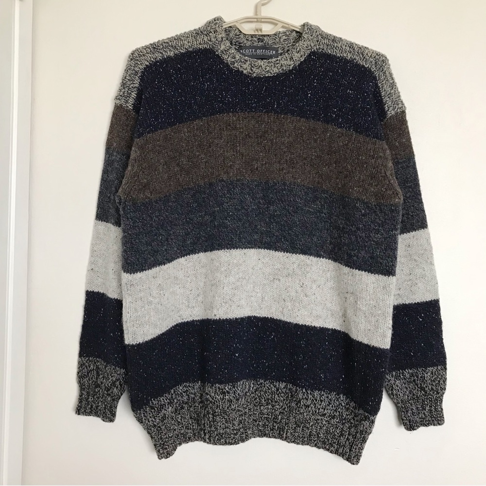 Scott Officer Striped Pure Wool/Silk Sweater Men’s XL Made in Scotland Pullover